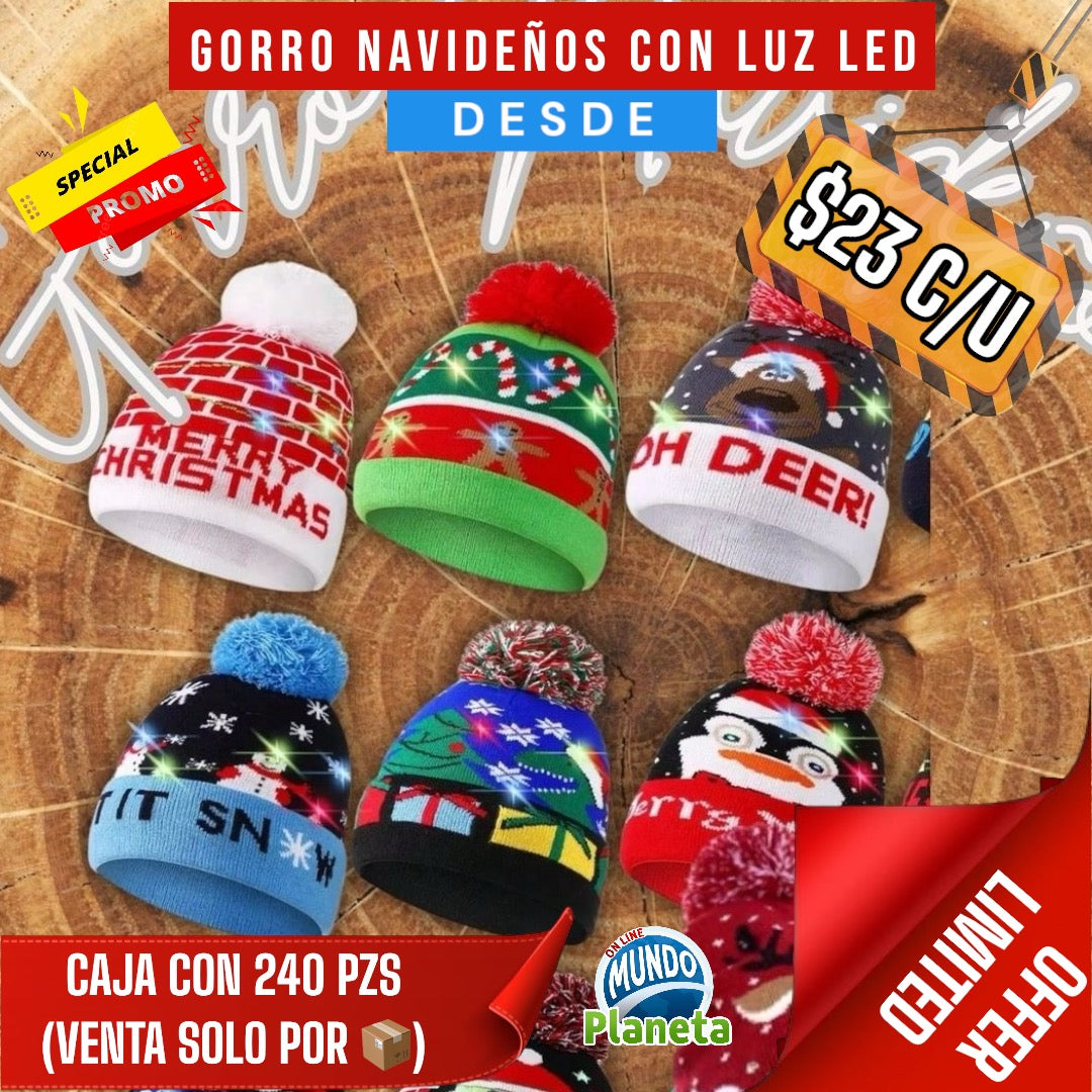 GORRO NAVIDEÑO CON LUZ LED