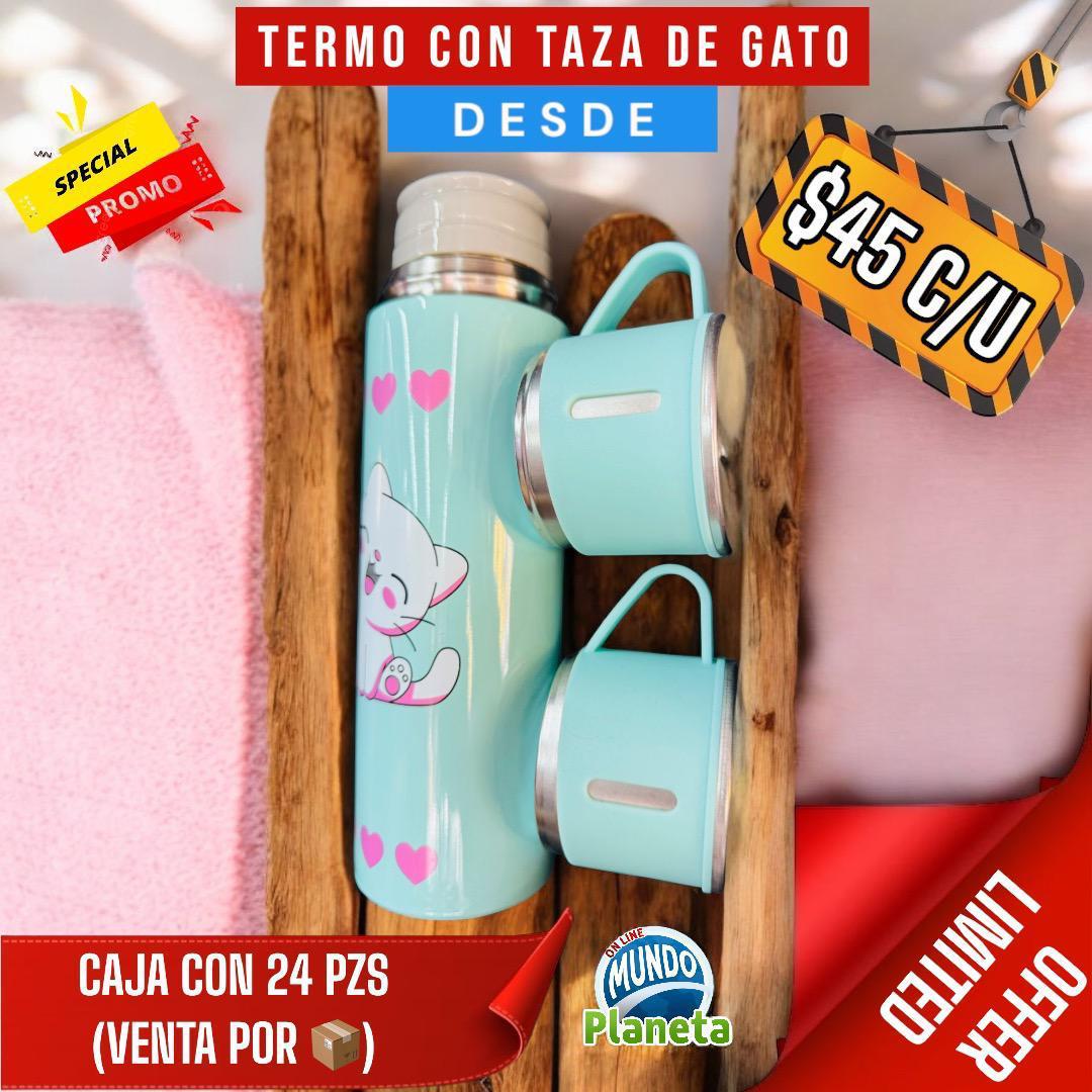 TERMO CON 2 TAZAS FIGURA DE GATOS