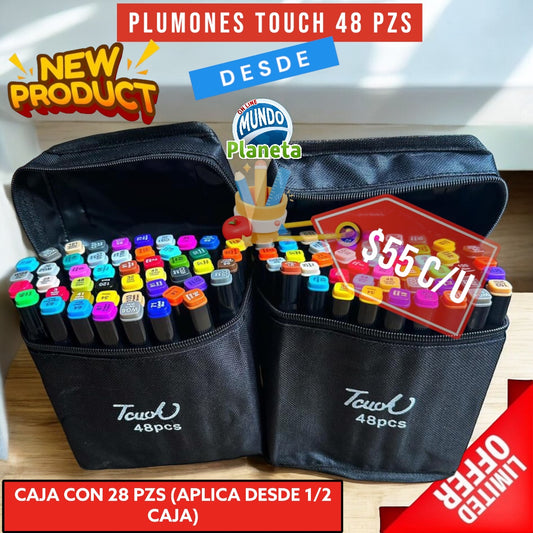 PLUMONES TOUCH 48 COLORES DOBLE PUNTA (VENTA DESDE 1 PZA A PRECIO DE CAJA)